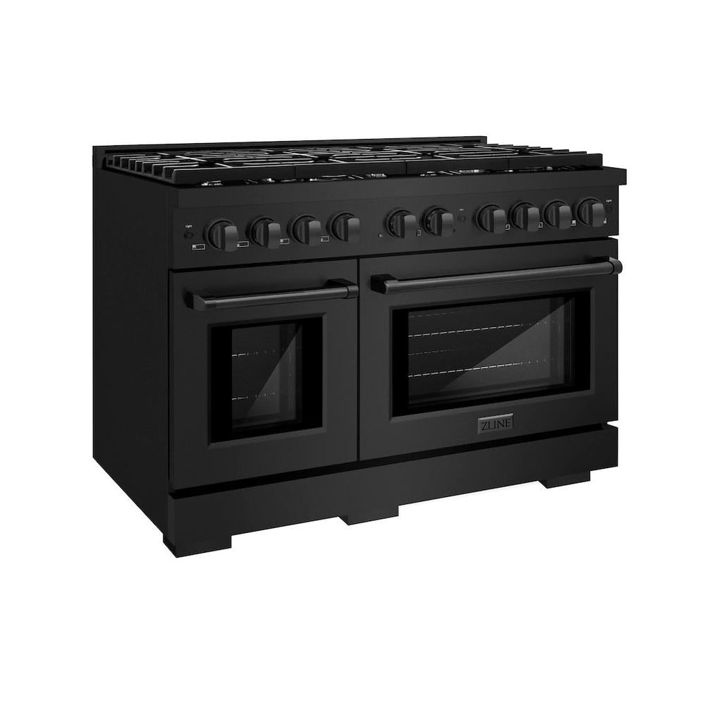 48 In. 6.7 Cu. Ft. Paramount Double Oven Gas Range With 8 Burner Cooktop In Black Stainless Steel SGRB48