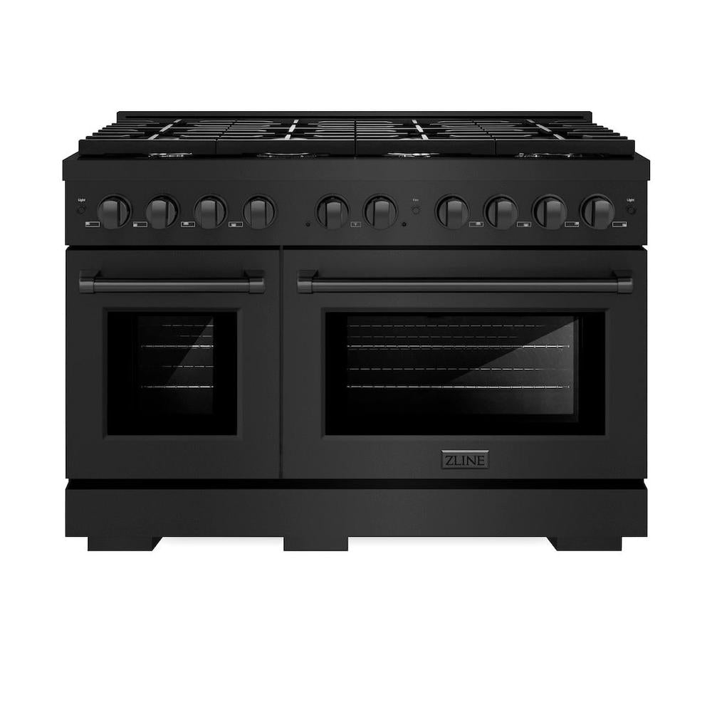 48 In. 6.7 Cu. Ft. Paramount Double Oven Gas Range With 8 Burner Cooktop In Black Stainless Steel SGRB48