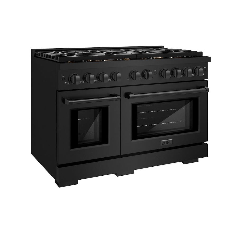 48 In. 6.7 Cu. Ft. Paramount Double Oven Gas Range In Black Stainless Steel With 8 Brass Burners SGRBBR48