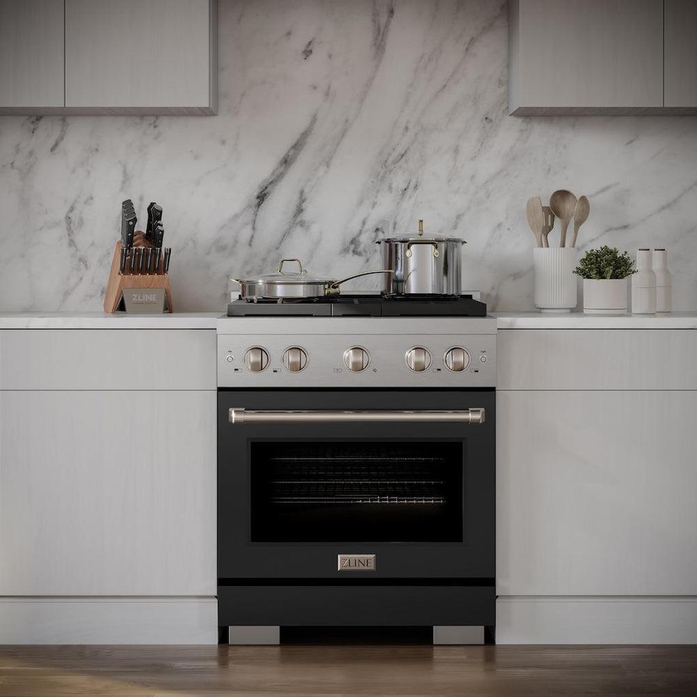 30 In. 4.2 Cu. Ft. Paramount Gas Range With 4 Burner Gas Cooktop And Convection Gas Oven In Stainless Steel With Black Matte Door SGRBLM30