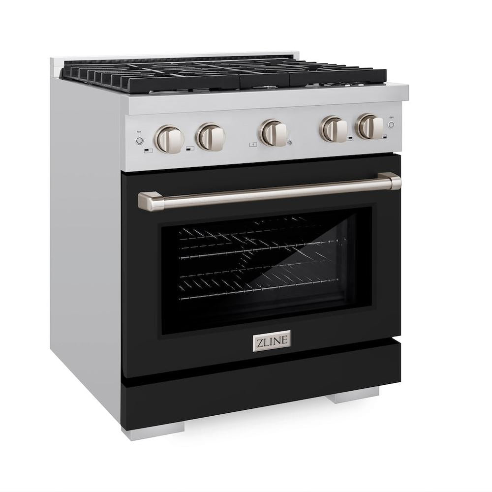 30 In. 4.2 Cu. Ft. Paramount Gas Range With 4 Burner Gas Cooktop And Convection Gas Oven In Stainless Steel With Black Matte Door SGRBLM30