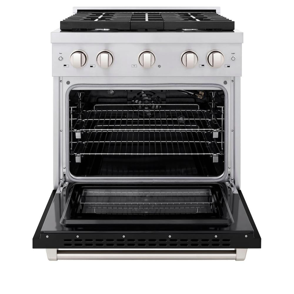 30 In. 4.2 Cu. Ft. Paramount Gas Range With 4 Burner Gas Cooktop And Convection Gas Oven In Stainless Steel With Black Matte Door SGRBLM30