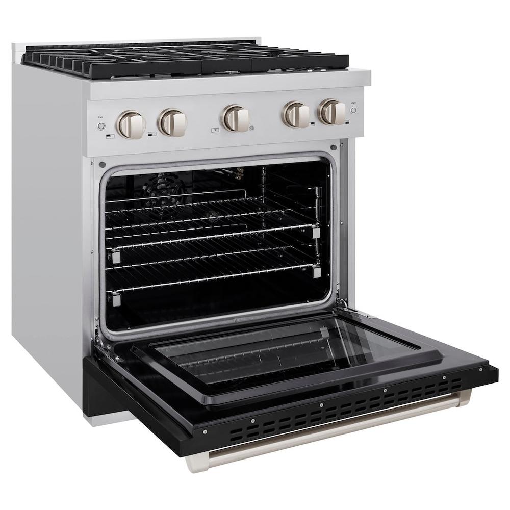 30 In. 4.2 Cu. Ft. Paramount Gas Range With 4 Burner Gas Cooktop And Convection Gas Oven In Stainless Steel With Black Matte Door SGRBLM30