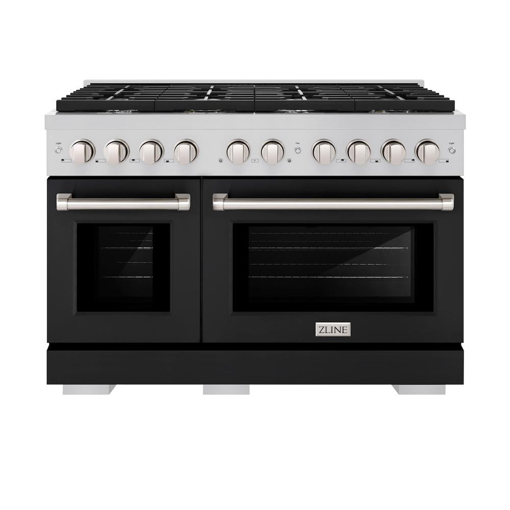 48 In. 6.7 Cu. Ft. Paramount Double Oven Gas Range With 8 Burner Cooktop In Stainless Steel With Black Matte Doors SGRBLM48