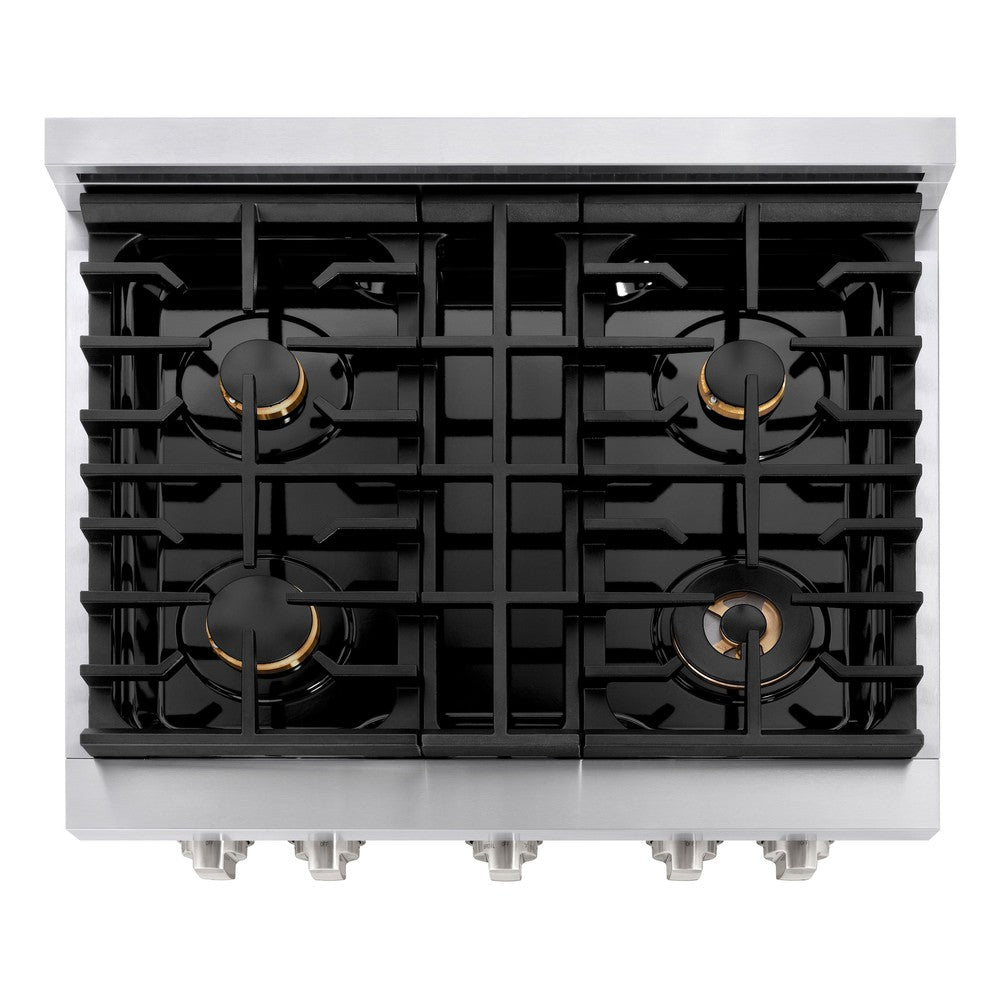 30 In. 4.2 Cu. Ft. Paramount Gas Range With Convection Gas Oven In Stainless Steel With 4 Brass Burners SGRBR30
