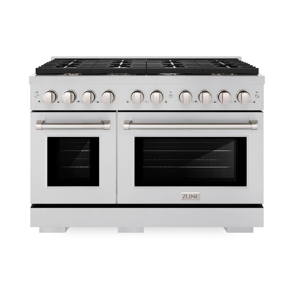 48 In. 6.7 Cu. Ft. Paramount Double Oven Gas Range In Stainless Steel With 8 Brass Burners SGRBR48