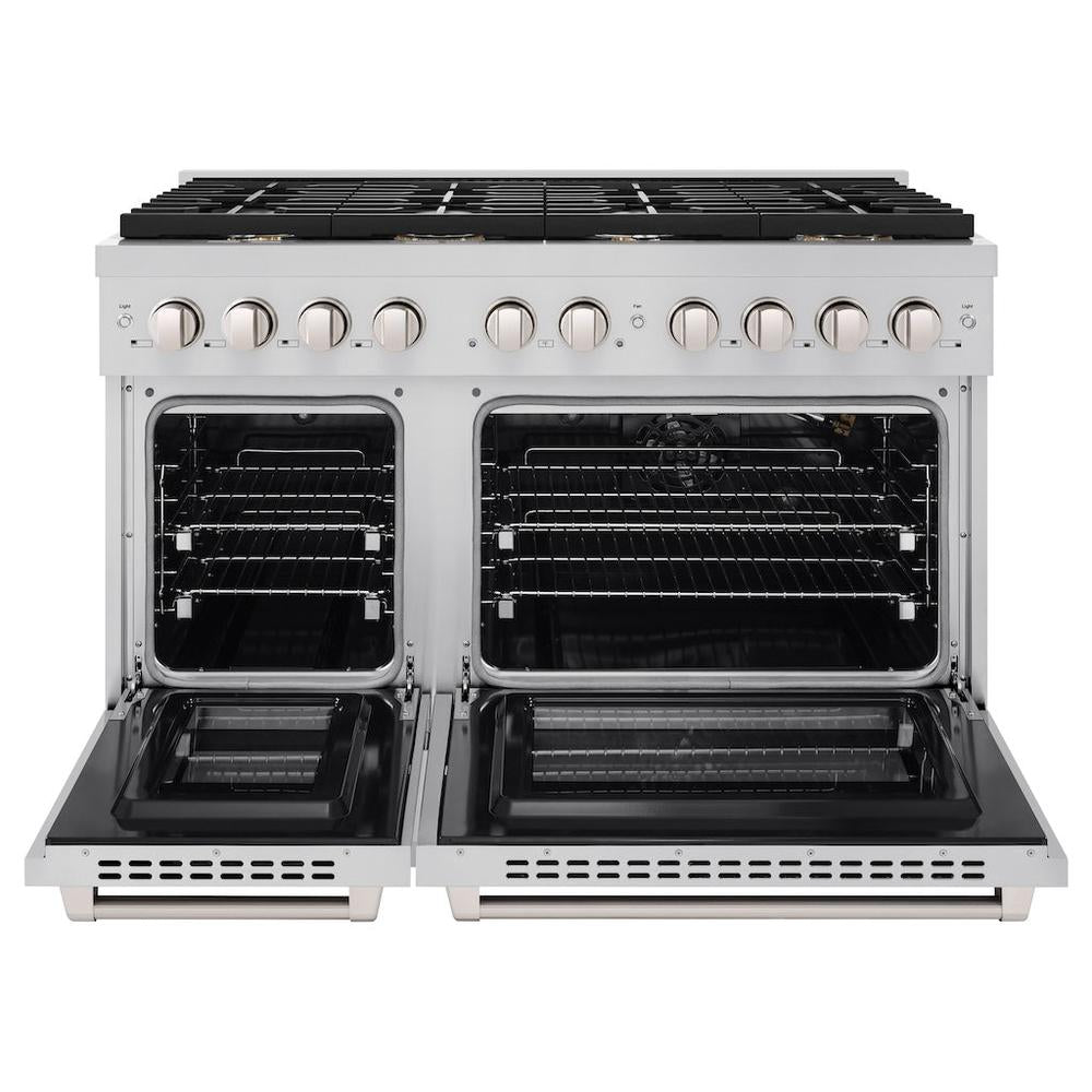 48 In. 6.7 Cu. Ft. Paramount Double Oven Gas Range In Stainless Steel With 8 Brass Burners SGRBR48