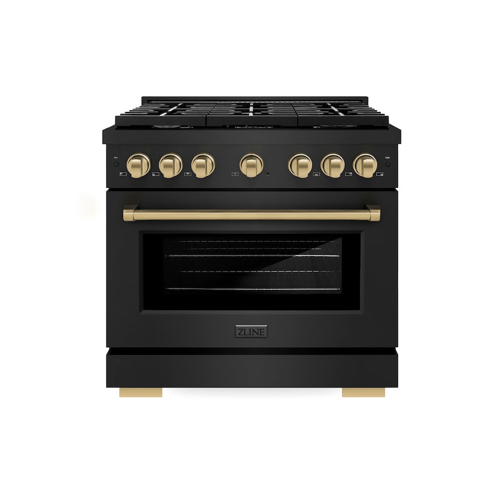 Autograph Edition 36 In. 5.2 Cu. Ft. Paramount Gas Range With 6 Burner Cooktop And Convection Gas Oven In Black Stainless Steel And Champagne Bronze Accents SGRBZ36CB