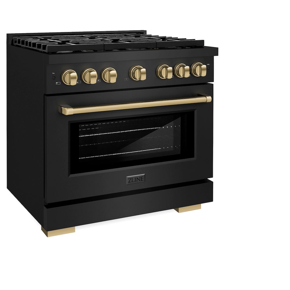 Autograph Edition 36 In. 5.2 Cu. Ft. Paramount Gas Range With 6 Burner Cooktop And Convection Gas Oven In Black Stainless Steel And Champagne Bronze Accents SGRBZ36CB