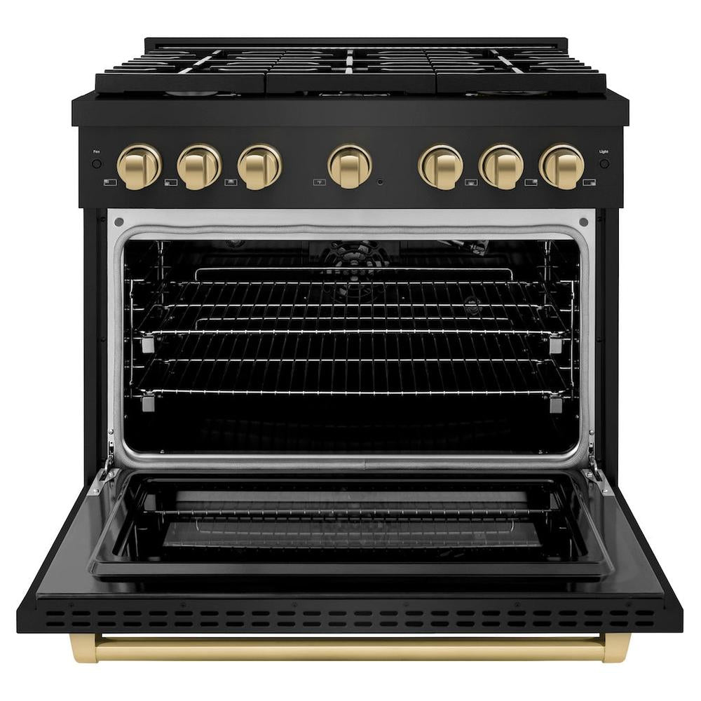 Autograph Edition 36 In. 5.2 Cu. Ft. Paramount Gas Range With 6 Burner Cooktop And Convection Gas Oven In Black Stainless Steel And Champagne Bronze Accents SGRBZ36CB