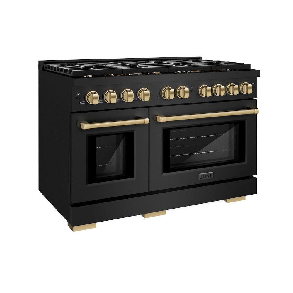 Autograph Edition 48 In. 6.7 Cu. Ft. Paramount Double Oven Gas Range With 8 Burner Cooktop In Black Stainless Steel And Champagne Bronze Accents SGRBZ48CB