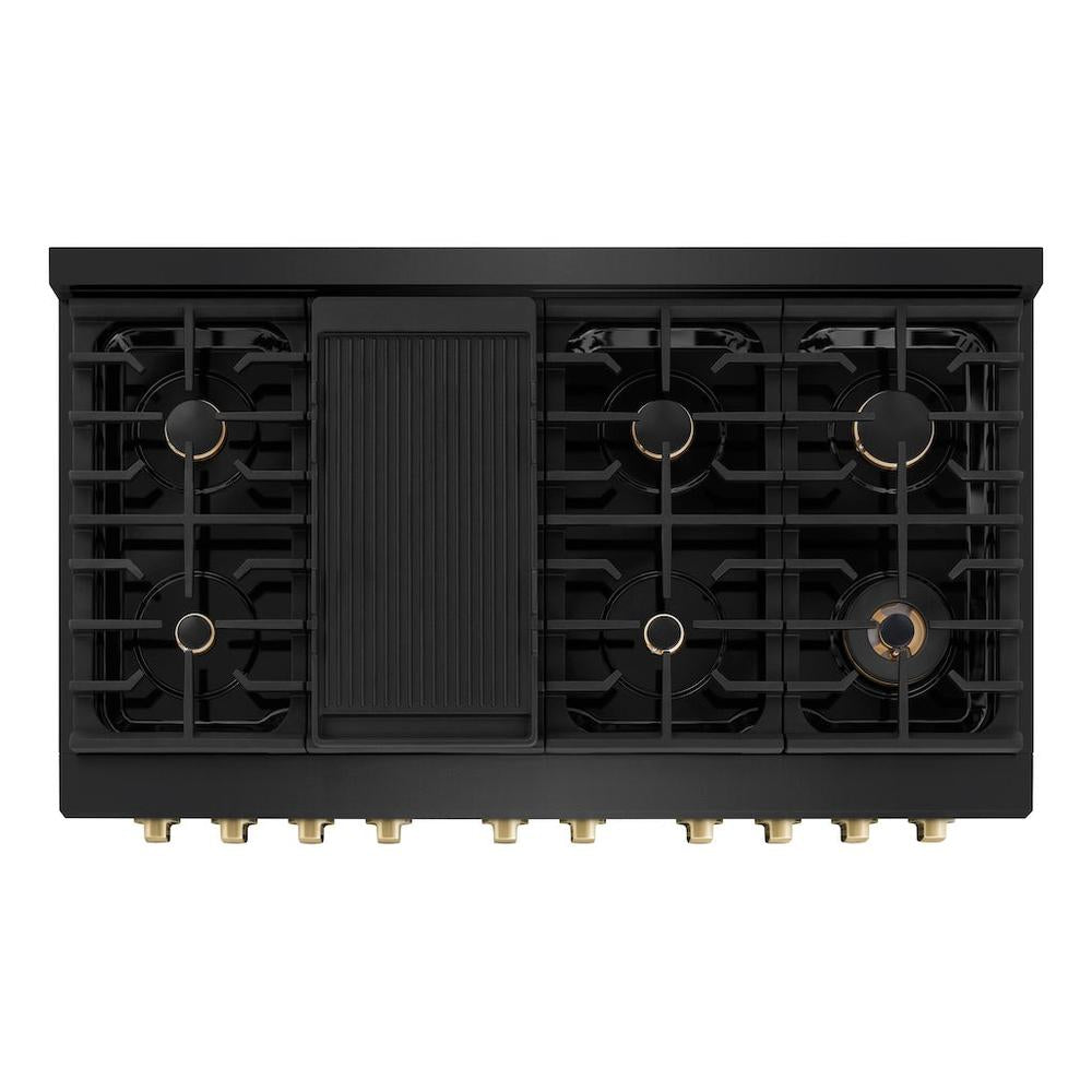 Autograph Edition 48 In. 6.7 Cu. Ft. Paramount Double Oven Gas Range With 8 Burner Cooktop In Black Stainless Steel And Champagne Bronze Accents SGRBZ48CB