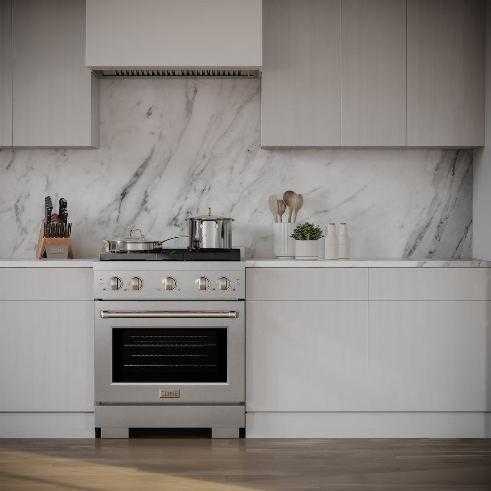 30 In. 4.2 Cu. Ft. Paramount Gas Range With 4 Burner Cooktop And Convection Gas Oven In Satin Stainless Steel SGRS30