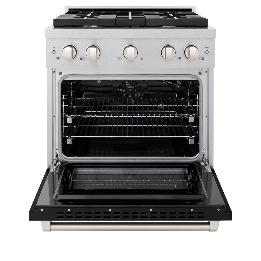 30 In. 4.2 Cu. Ft. Paramount Gas Range With 4 Burner Cooktop And Convection Gas Oven In Satin Stainless Steel With Black Matte Door SGRSBLM30