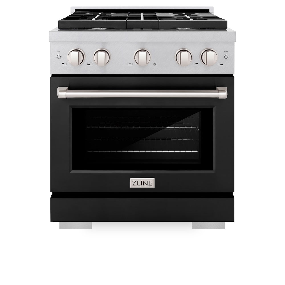 30 In. 4.2 Cu. Ft. Paramount Gas Range With 4 Burner Cooktop And Convection Gas Oven In Satin Stainless Steel With Black Matte Door SGRSBLM30