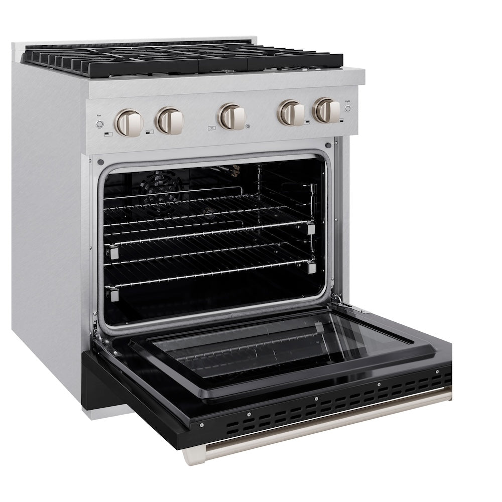 30 In. 4.2 Cu. Ft. Paramount Gas Range With 4 Burner Cooktop And Convection Gas Oven In Satin Stainless Steel With Black Matte Door SGRSBLM30