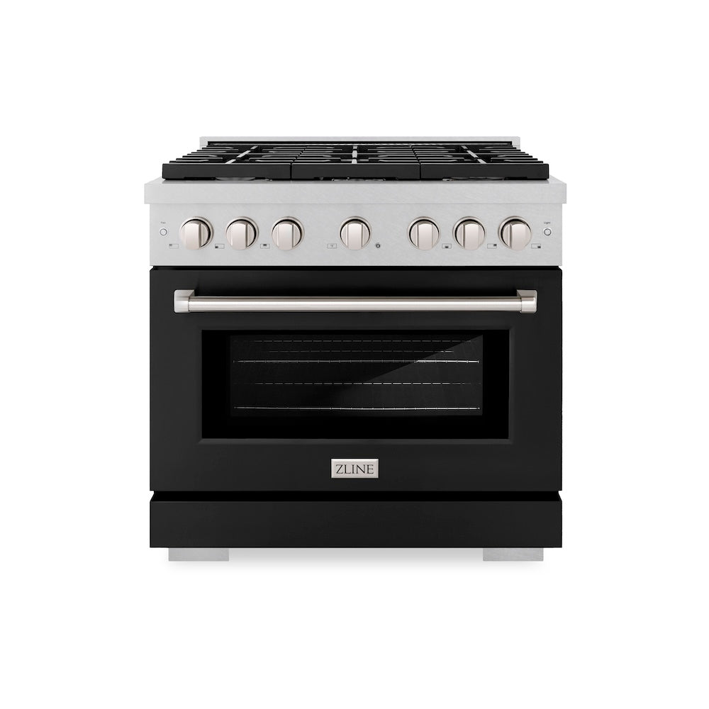 36 In. 5.2 Cu. Ft. Paramount Gas Range With 6 Burner Cooktop And Convection Gas Oven In Satin Stainless Steel With Black Matte Door SGRSBLM36