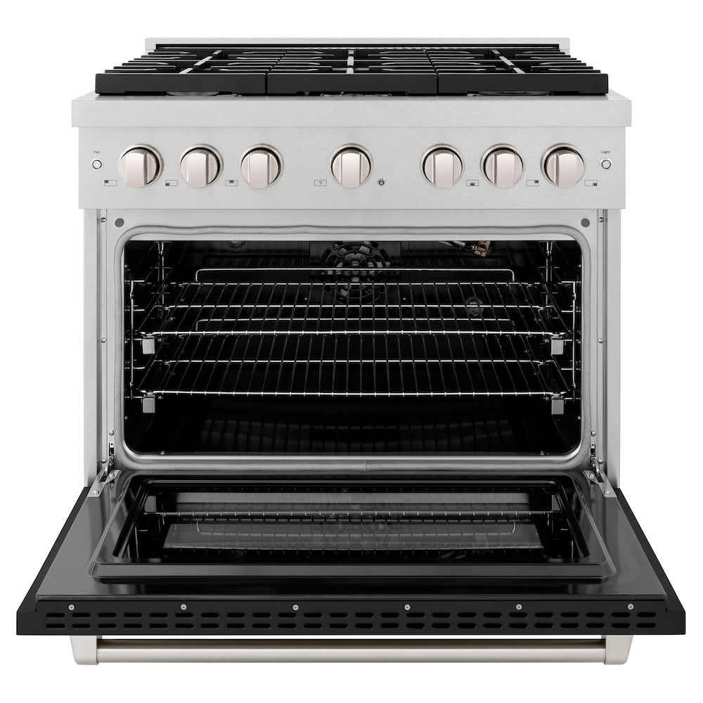 36 In. 5.2 Cu. Ft. Paramount Gas Range With 6 Burner Cooktop And Convection Gas Oven In Satin Stainless Steel With Black Matte Door SGRSBLM36