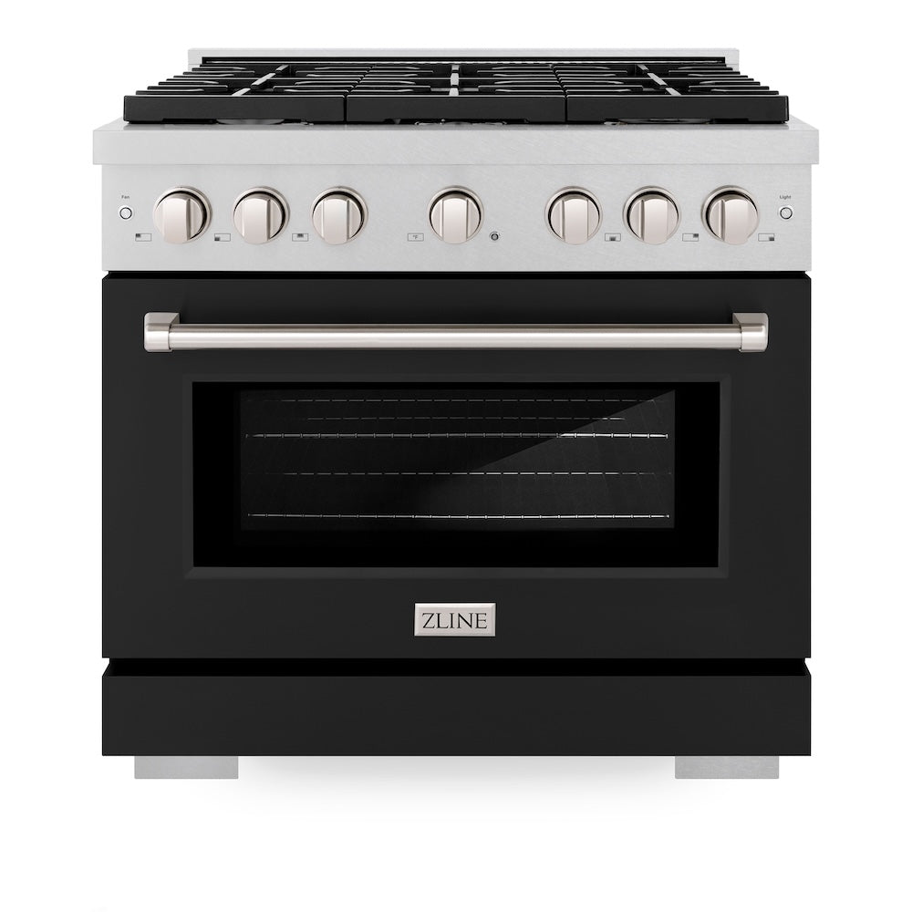 36 In. 5.2 Cu. Ft. Paramount Gas Range With 6 Burner Cooktop And Convection Gas Oven In Satin Stainless Steel With Black Matte Door SGRSBLM36