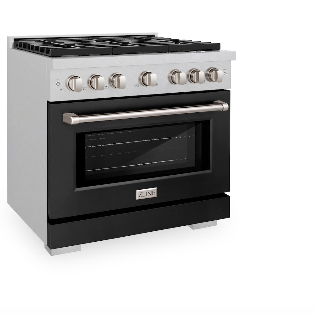 36 In. 5.2 Cu. Ft. Paramount Gas Range With 6 Burner Cooktop And Convection Gas Oven In Satin Stainless Steel With Black Matte Door SGRSBLM36