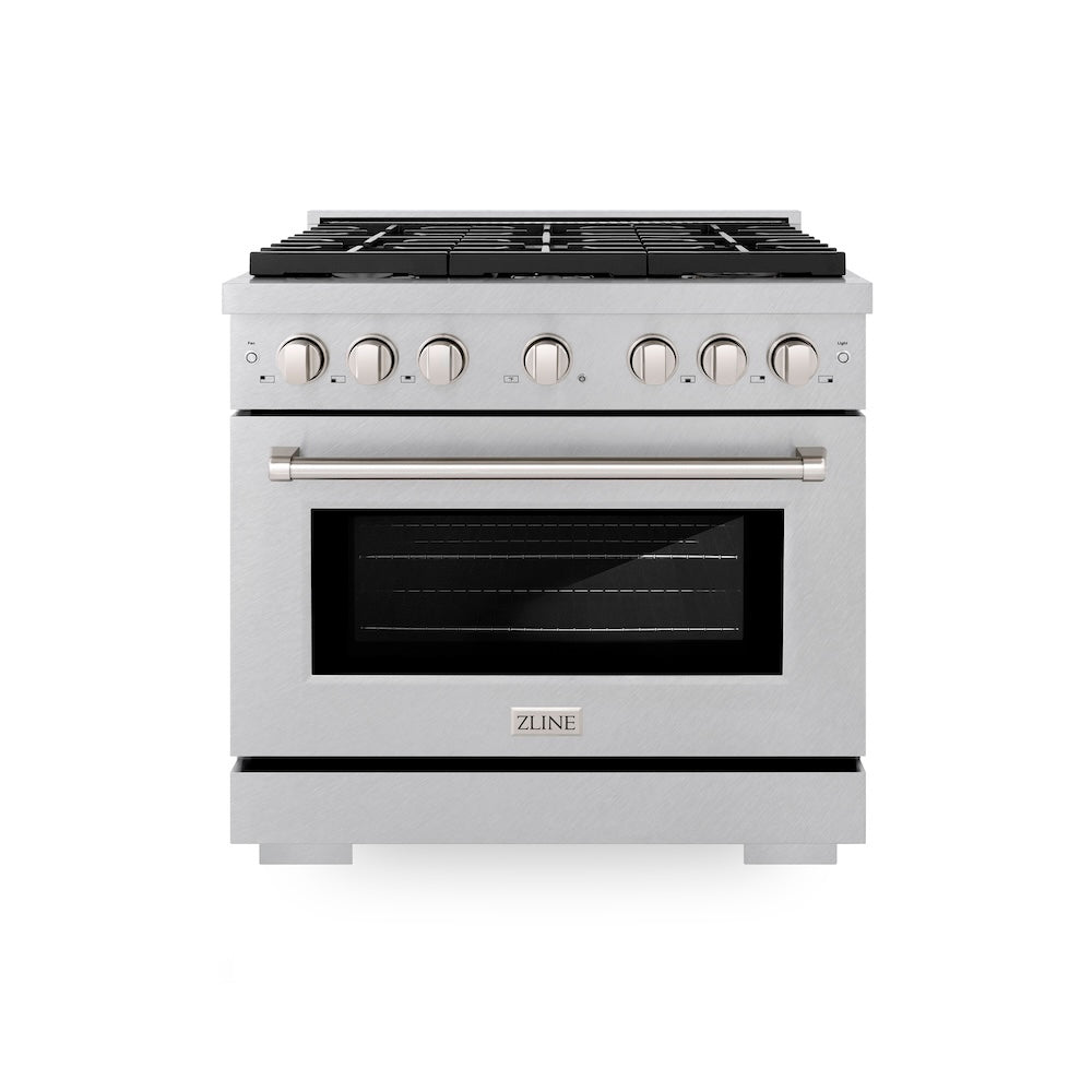 36 In. 5.2 Cu. Ft. Paramount Gas Range With Convection Gas Oven In Satin Stainless Steel With 6 Brass Burners SGRSBR36