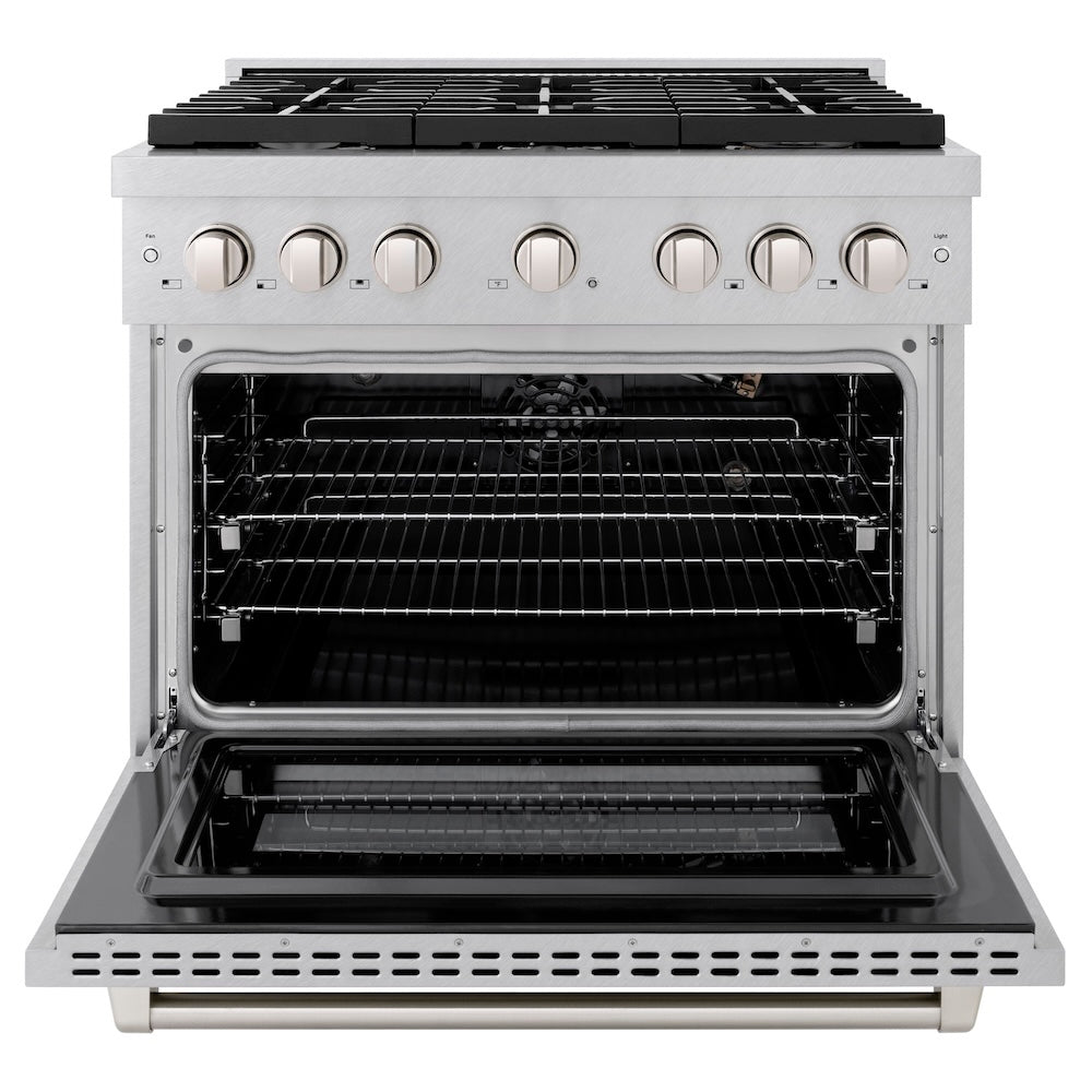 36 In. 5.2 Cu. Ft. Paramount Gas Range With Convection Gas Oven In Satin Stainless Steel With 6 Brass Burners SGRSBR36