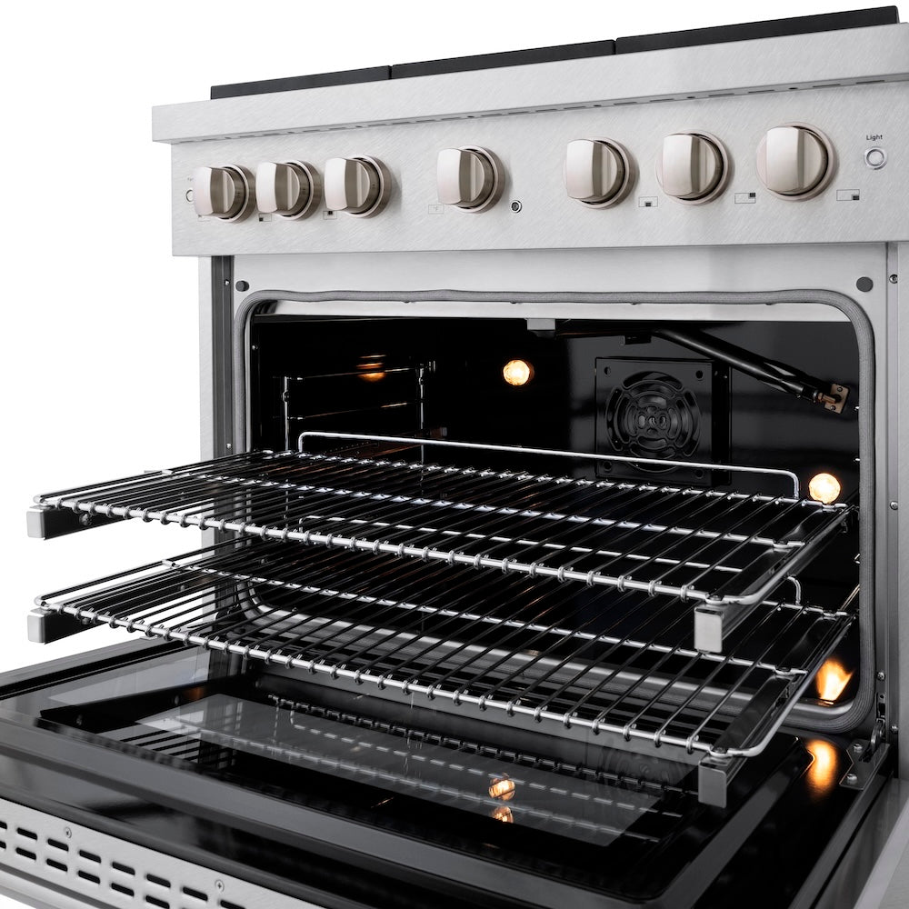 36 In. 5.2 Cu. Ft. Paramount Gas Range With Convection Gas Oven In Satin Stainless Steel With 6 Brass Burners SGRSBR36