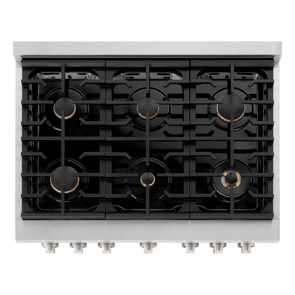 36 In. 5.2 Cu. Ft. Paramount Gas Range With Convection Gas Oven In Satin Stainless Steel With 6 Brass Burners SGRSBR36