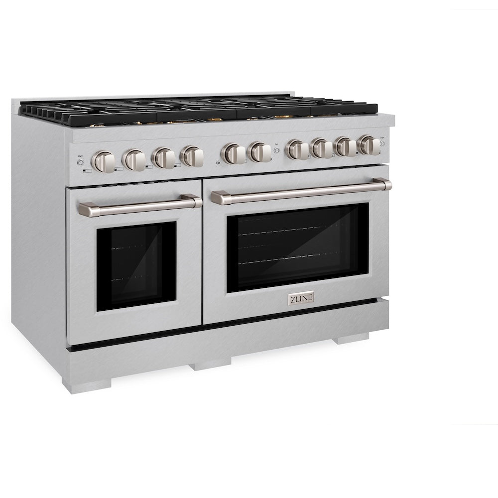 48 In. 6.7 Cu. Ft. Paramount Double Oven Gas Range In Satin Stainless Steel With 8 Brass Burners SGRSBR48