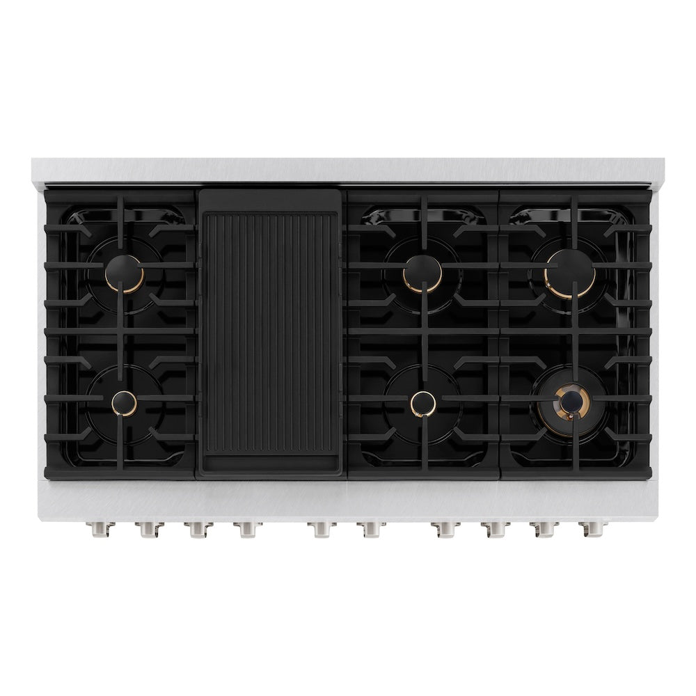 48 In. 6.7 Cu. Ft. Paramount Double Oven Gas Range In Satin Stainless Steel With 8 Brass Burners SGRSBR48