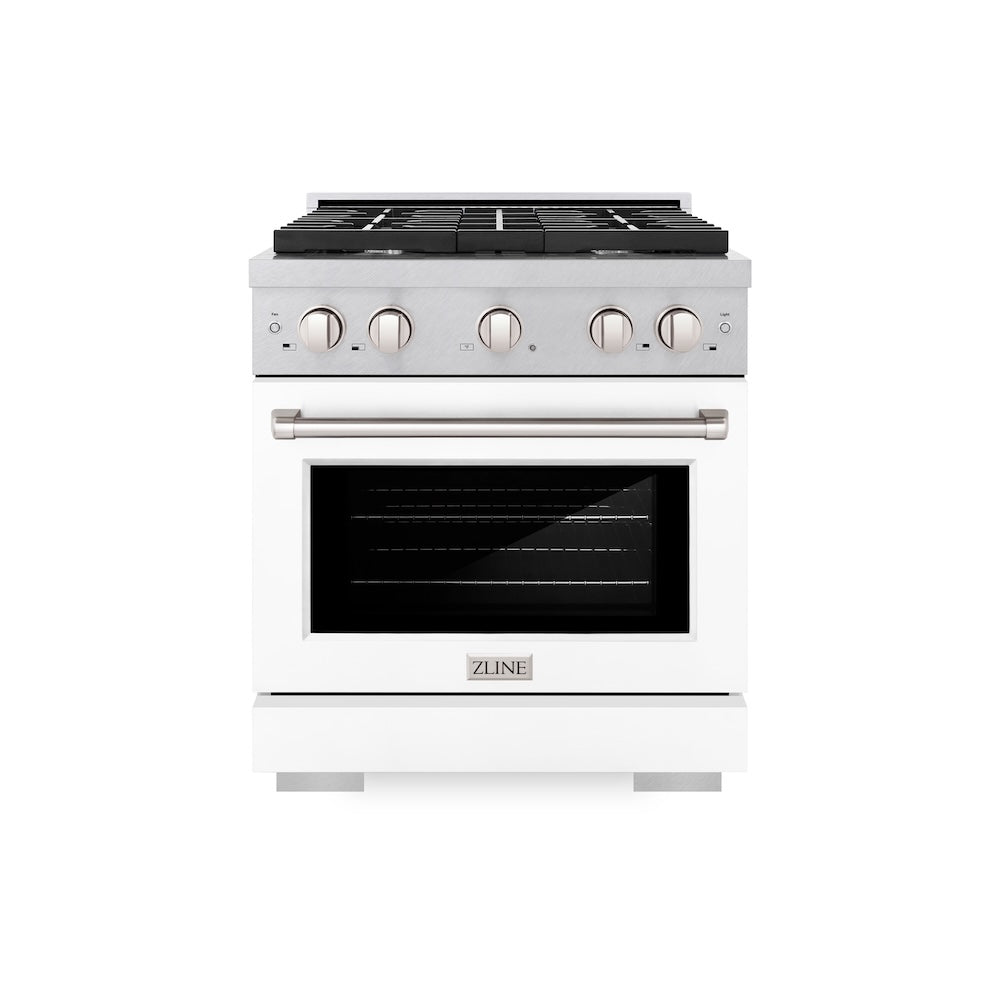30 In. 4.2 Cu. Ft. Paramount Gas Range With 4 Burner Cooktop And Convection Gas Oven In Satin Stainless Steel With White Matte Door SGRSWM30