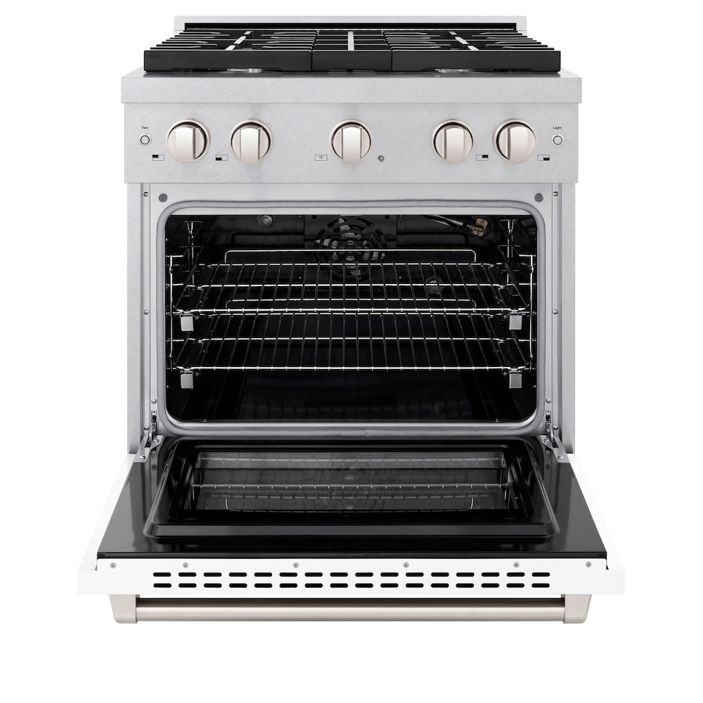 30 In. 4.2 Cu. Ft. Paramount Gas Range With 4 Burner Cooktop And Convection Gas Oven In Satin Stainless Steel With White Matte Door SGRSWM30