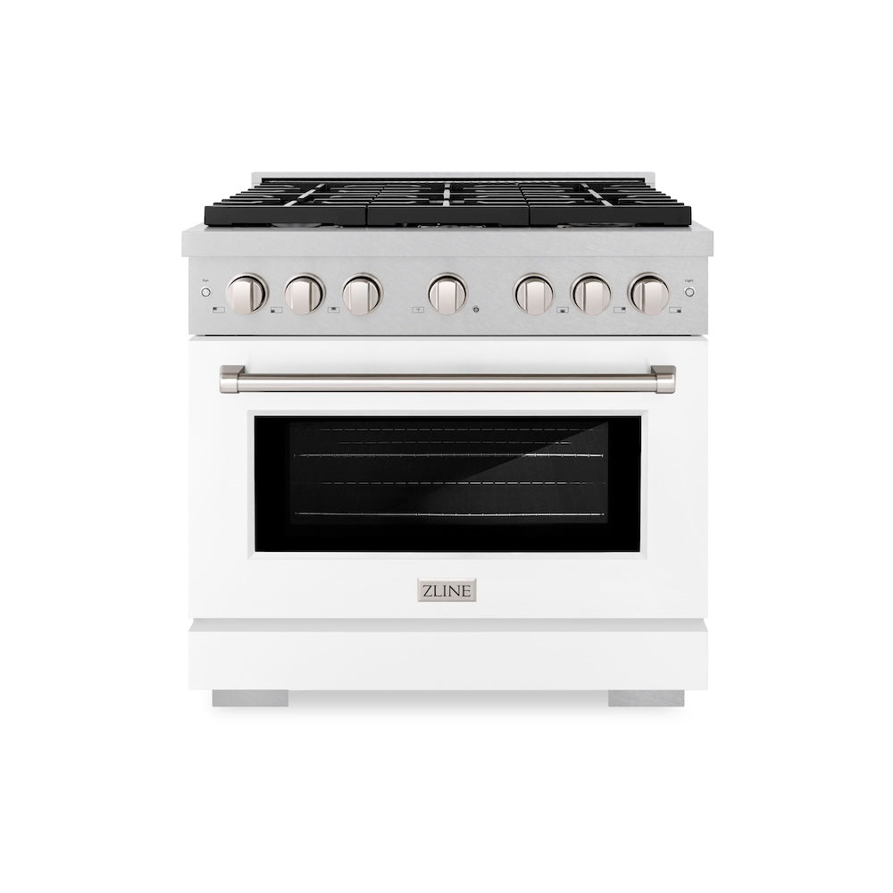 36 In. 5.2 Cu. Ft. Paramount Gas Range With 6 Burner Cooktop And Convection Gas Oven In Satin Stainless Steel With White Matte Door SGRSWM36