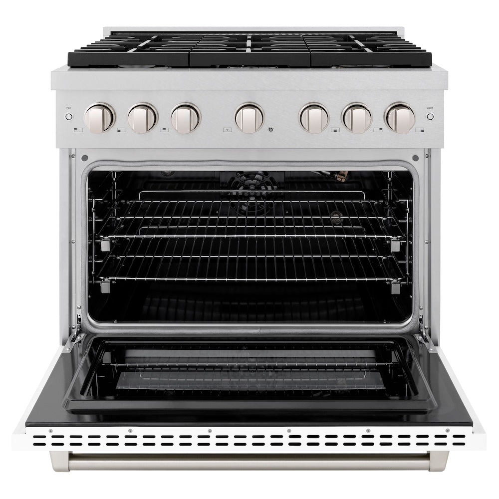 36 In. 5.2 Cu. Ft. Paramount Gas Range With 6 Burner Cooktop And Convection Gas Oven In Satin Stainless Steel With White Matte Door SGRSWM36