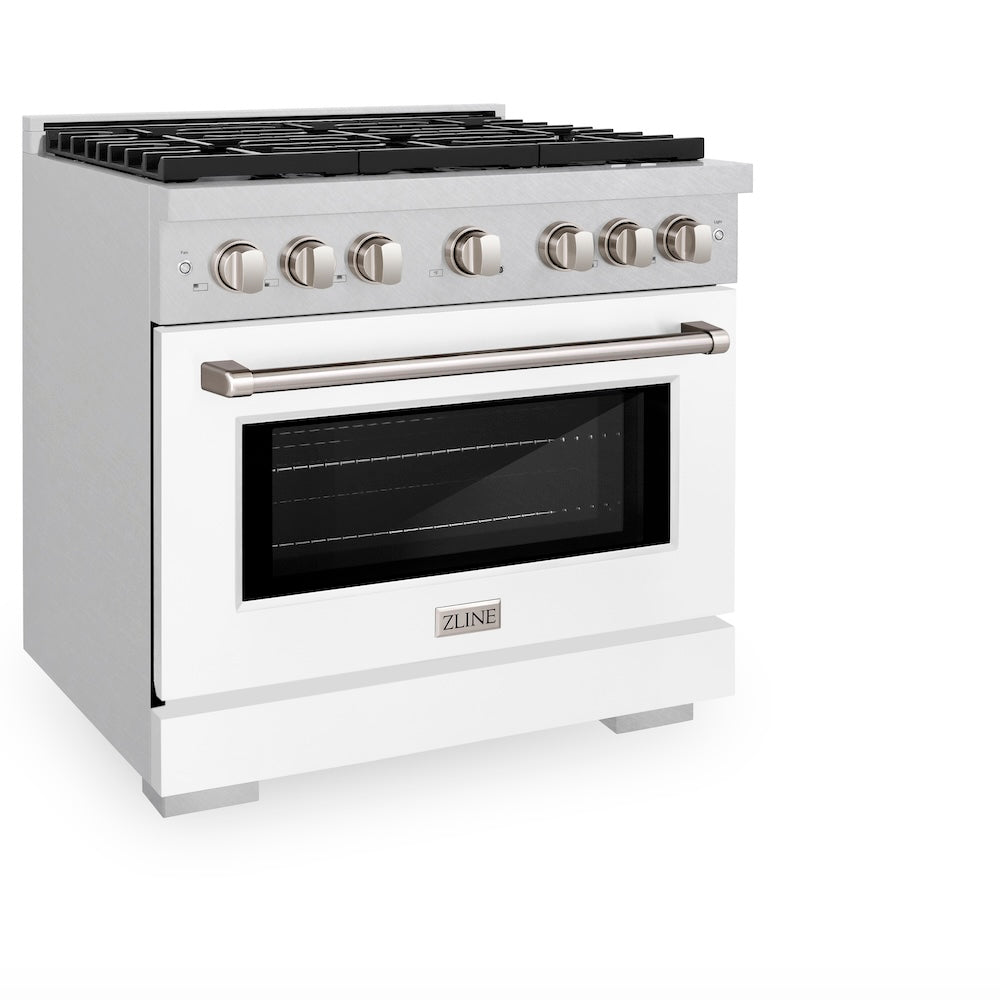 36 In. 5.2 Cu. Ft. Paramount Gas Range With 6 Burner Cooktop And Convection Gas Oven In Satin Stainless Steel With White Matte Door SGRSWM36