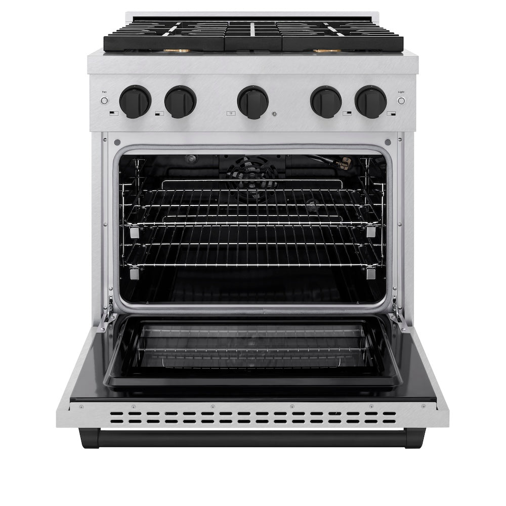 Autograph Edition 30 In. 4.2 Cu. Ft. Paramount Gas Range With 4 Burner Cooktop And Convection Gas Oven In Satin Stainless Steel And Matte Black Accents SGRSZ30MB