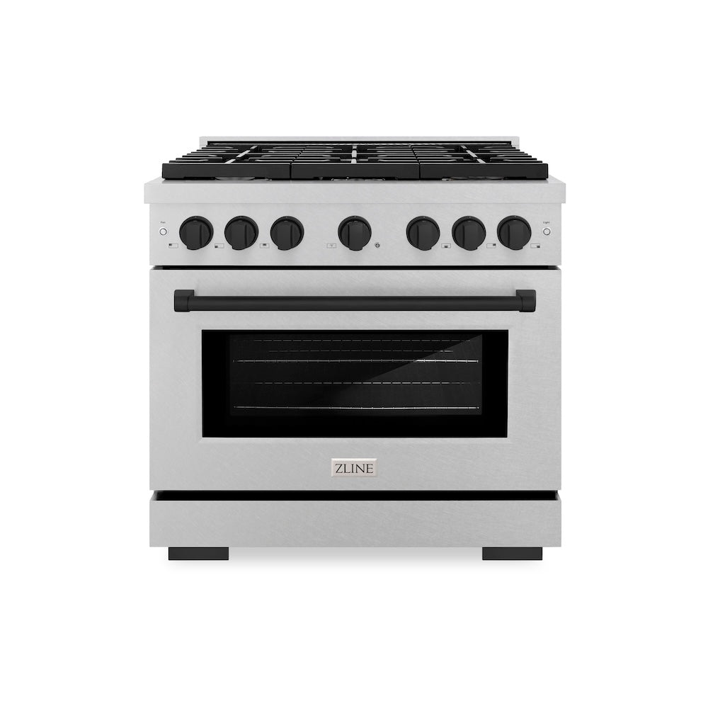 Autograph Edition 36 In. 5.2 Cu. Ft. 6 Burner Paramount Gas Range With Convection Gas Oven In Satin Stainless Steel And Matte Black Accents SGRSZ36MB