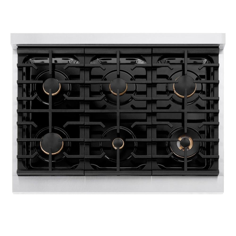 Autograph Edition 36 In. 5.2 Cu. Ft. 6 Burner Paramount Gas Range With Convection Gas Oven In Satin Stainless Steel And Matte Black Accents SGRSZ36MB