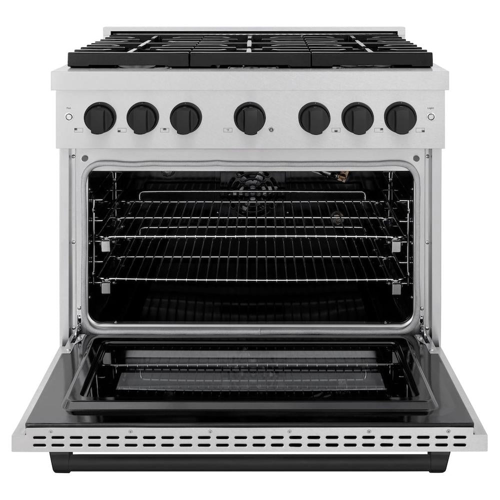 Autograph Edition 36 In. 5.2 Cu. Ft. 6 Burner Paramount Gas Range With Convection Gas Oven In Satin Stainless Steel And Matte Black Accents SGRSZ36MB