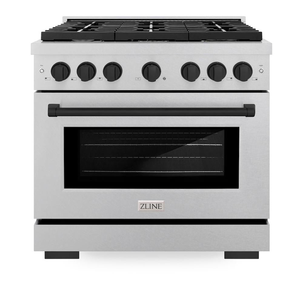 Autograph Edition 36 In. 5.2 Cu. Ft. 6 Burner Paramount Gas Range With Convection Gas Oven In Satin Stainless Steel And Matte Black Accents SGRSZ36MB