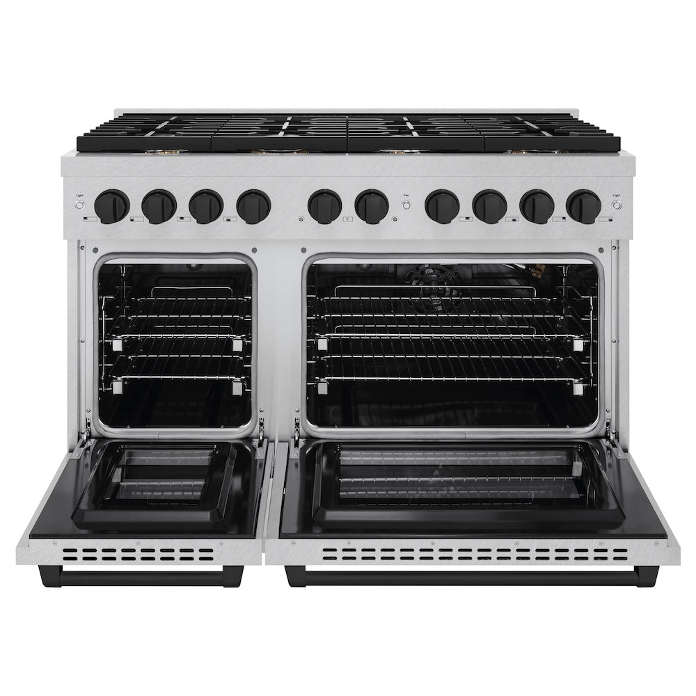 Autograph Edition 48 In. 6.7 Cu. Ft. Paramount Double Oven Gas Range With 8 Burner Cooktop In Satin Stainless Steel And Matte Black Accents SGRSZ48MB