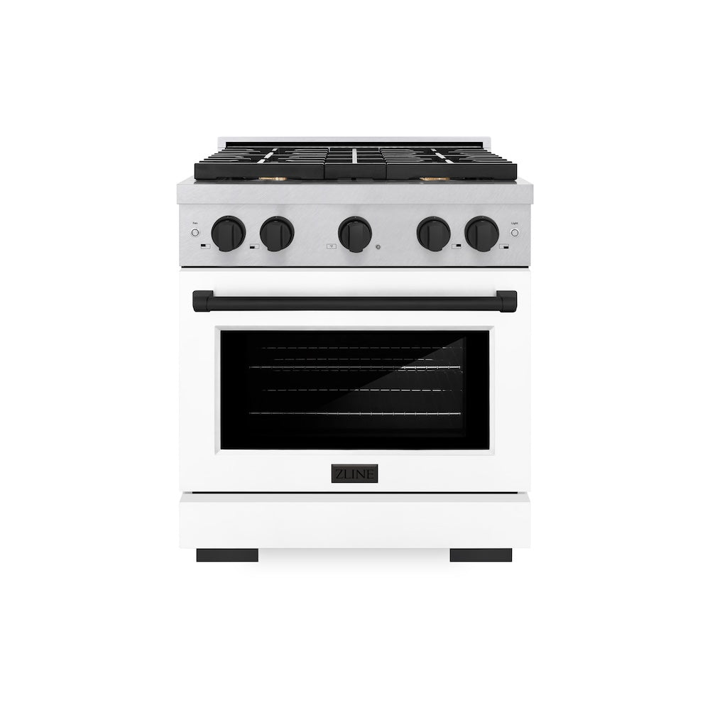 Autograph Edition 30 In. 4.2 Cu. Ft. Paramount Gas Range With 4 Burner Cooktop And Convection Gas Oven In Satin Stainless Steel With White Matte Door And Matte Black Accents SGRSZWM30MB
