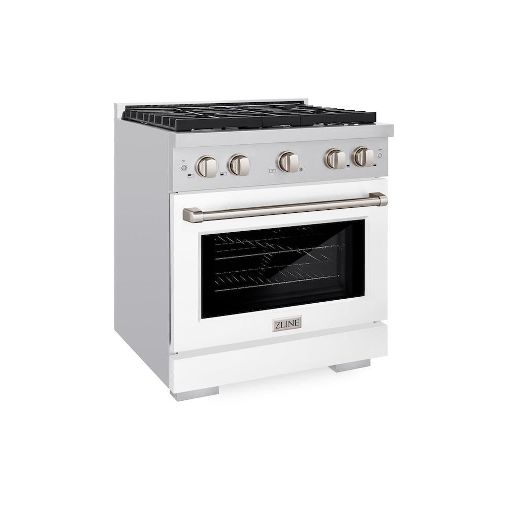 30 In. 4.2 Cu. Ft. Paramount Gas Range With 4 Burner Cooktop And Convection Gas Oven In Stainless Steel With White Matte Door SGRWM30