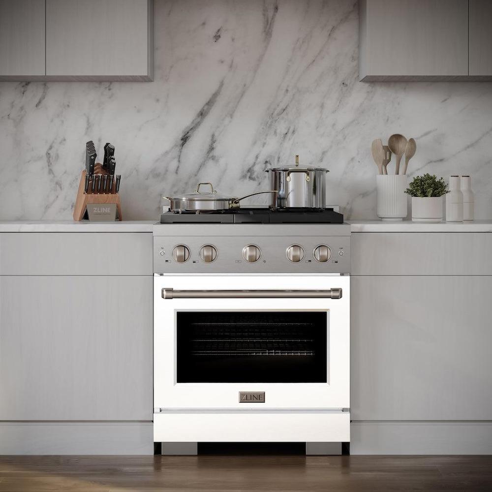 30 In. 4.2 Cu. Ft. Paramount Gas Range With 4 Burner Cooktop And Convection Gas Oven In Stainless Steel With White Matte Door SGRWM30