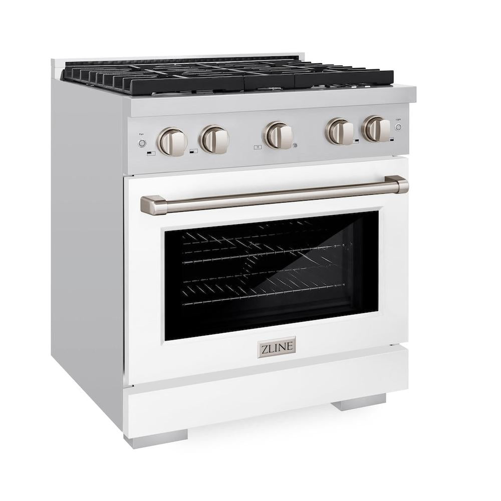 30 In. 4.2 Cu. Ft. Paramount Gas Range With 4 Burner Cooktop And Convection Gas Oven In Stainless Steel With White Matte Door SGRWM30