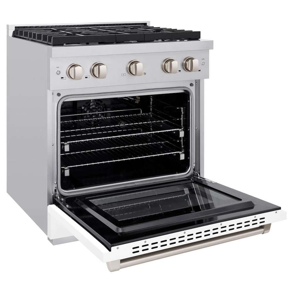 30 In. 4.2 Cu. Ft. Paramount Gas Range With 4 Burner Cooktop And Convection Gas Oven In Stainless Steel With White Matte Door SGRWM30
