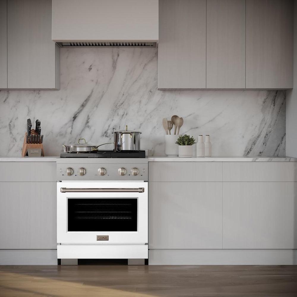 30 In. 4.2 Cu. Ft. Paramount Gas Range With 4 Burner Cooktop And Convection Gas Oven In Stainless Steel With White Matte Door SGRWM30