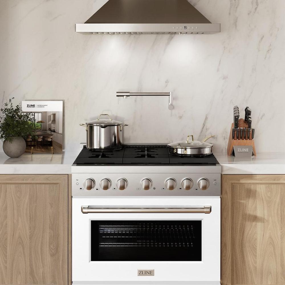 36 In. 5.2 Cu. Ft. Paramount Gas Range With 6 Burner Cooktop And Convection Gas Oven In Stainless Steel With White Matte Door SGRWM36