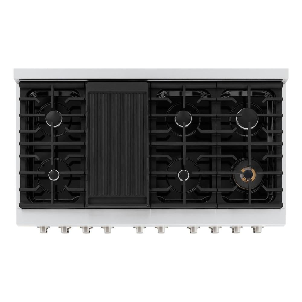 48 In. 6.7 Cu. Ft. Paramount Double Oven Gas Range With 8 Burner Cooktop In Stainless Steel With White Matte Doors SGRWM48
