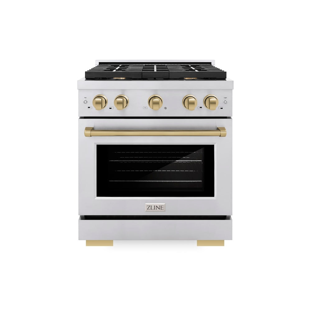 Autograph Edition 30 In. 4.2 Cu. Ft. Paramount Gas Range With 4 Burner Cooktop And Convection Gas Oven In Stainless Steel And Champagne Bronze Accents SGRZ30CB
